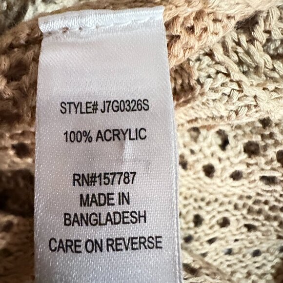 Jolie & Joy Knitted Crop Sweater Cardigan Tan Size L Boho Crochet - Picture 8 of 8